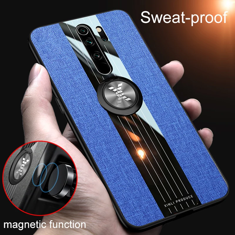 Чехлы с магнитным кольцом держателем для Xiaomi Redmi Note 8 Pro матовый тканевый