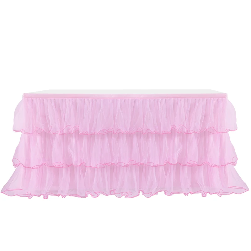 3 Layers Tulle Table Skirts Wavy Spliced Chiffon Skirt for Banquet Wedding Birthday Hotel Party Decoration | Дом и сад