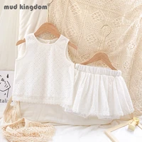 mudkingdom girls vest shorts set casual sleeveless tops elastic waist skorts hollow lace fashion sets for kids summer clothes