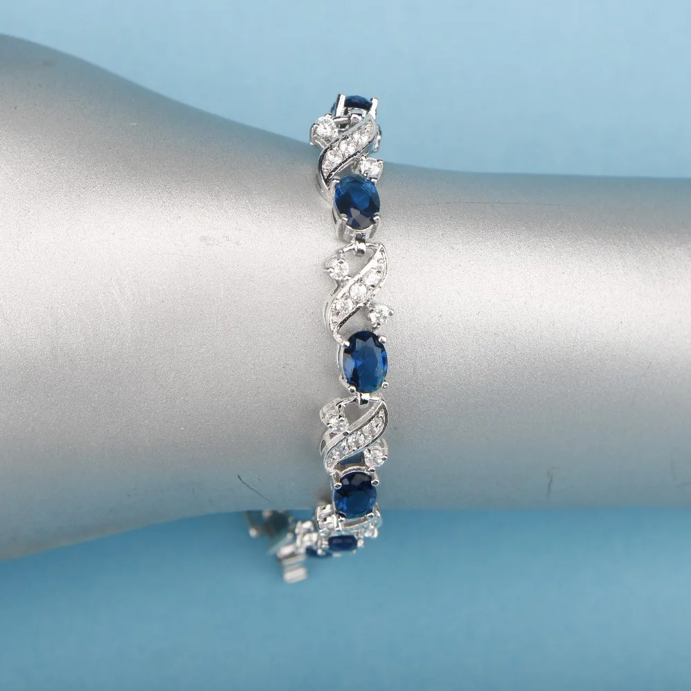 Королевский синий камни Белый CZ цветы Ювелирные наборы Серебро 925 пробы для