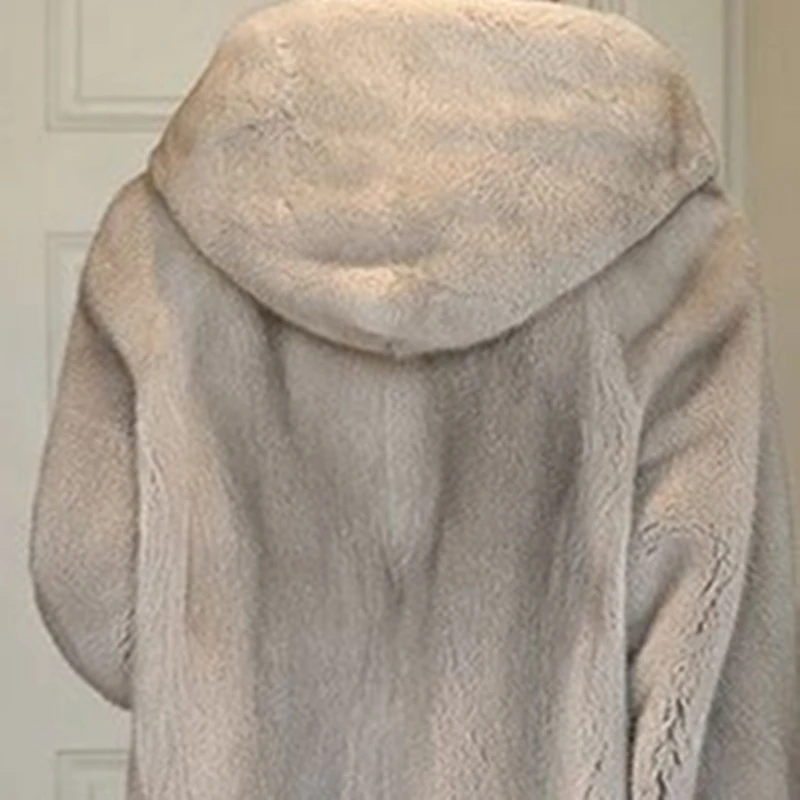 2021 new imported mink fur coat long hooded loose large size fur warm female mink coat Office Lady  Winter  With Fur Trim Hood