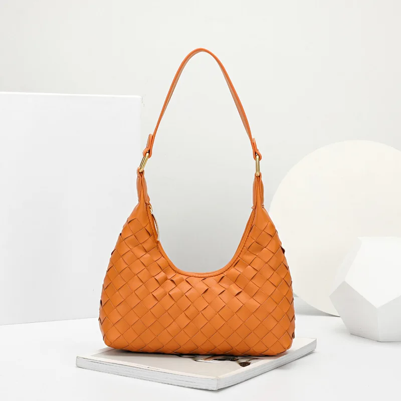 

Lady Handbag 2021 New Crescent Woven Armpit Bag Fashionable Trend Portable Handbag Simple Smooth Cowhide Shoulder Baguette