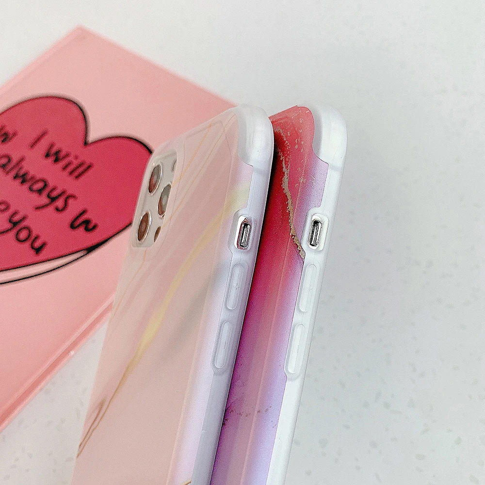 

Corners Protection Phone Case For iPhone 11 12 Pro Max XR XS Max 7 8 Plus X Soft IMD Classic Gradient Marble Back Cover