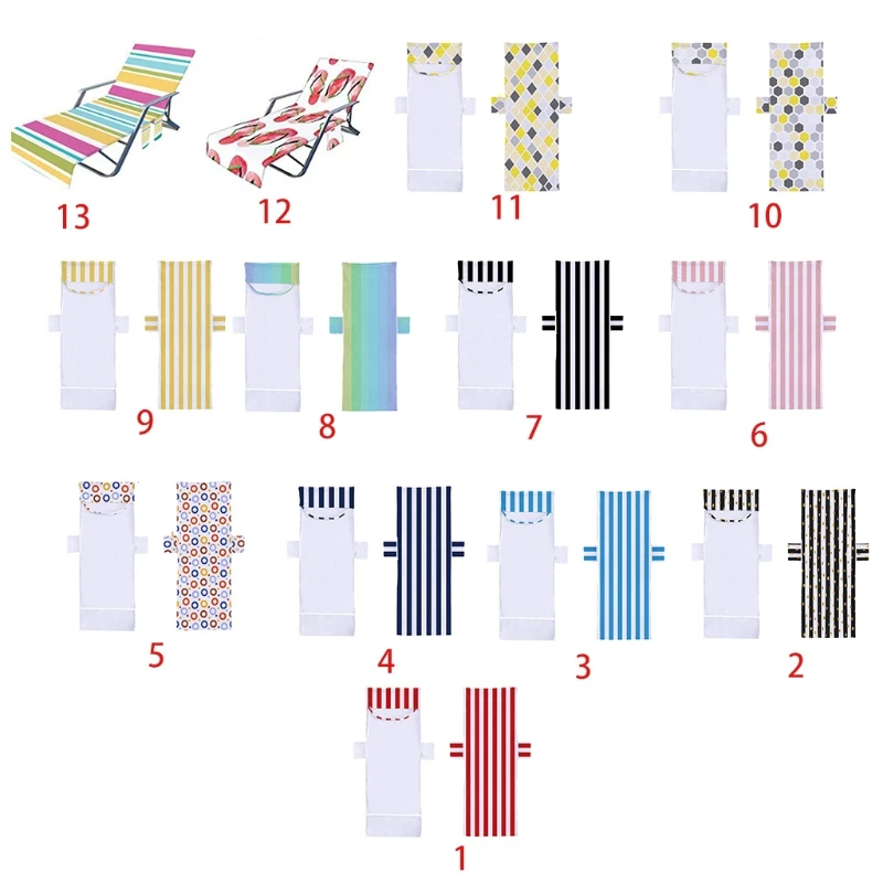 

Boho Multicolor Stripe Print Chaise Lounge Chair Cover Microfiber Beach Bath Towel with Side Pockets for Patio Sun Lounger Sunb