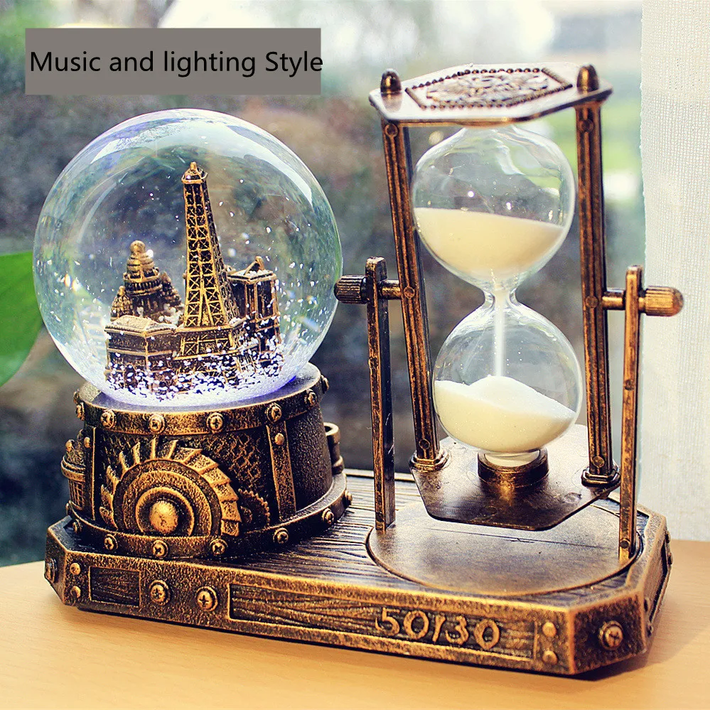 

Snowflake Crystal Ball Music Box Vintage Hourglass Ornament Birthday Gift for Christmas Valentine's Day Special gifts for Childs