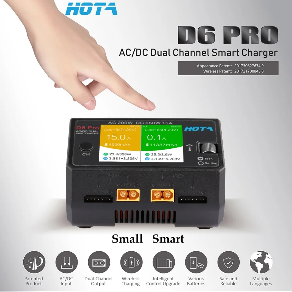 HOTA D6 Pro AC/DC двойное умное зарядное устройство AC200W DC650W 15A для Lipo LiIon NiMH батарея с