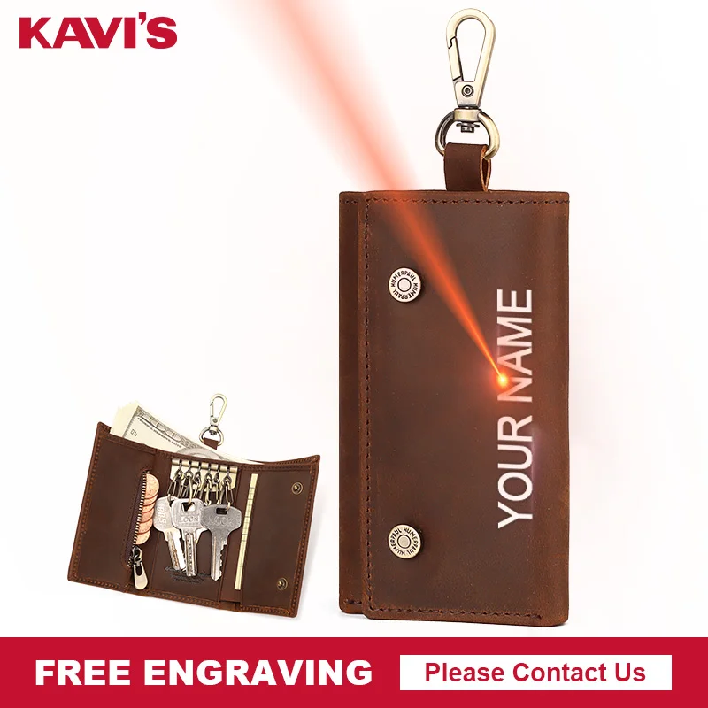 Ключница KAVIS из натуральной кожи многофункциональный мужской брелок маленький