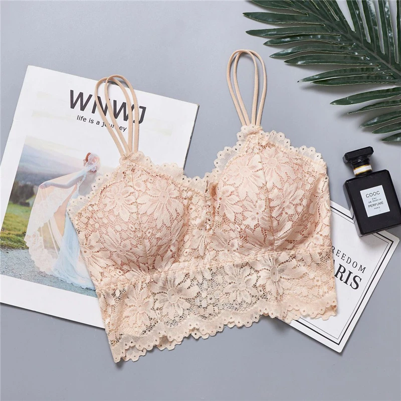 

Sexy Lace Tube Top For Women Bra Tops Solid Backless Wireless Camisole Comfortable Deep V-neck Underwear