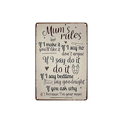 

Metal Tin Sign Mum's Rules for Bar Pub Home Vintage Retro Poster Retro Wall Home Bar Pub Vintage Cafe Decor, 8x12 Inch