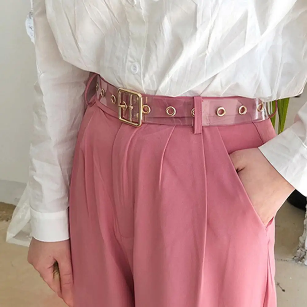 

Clear Belt for Women Teen Goth Punk Square Circle Heart Pin Buckle Waistband Holographic Belt Ladies Jeans Pants PVC Waist Belt
