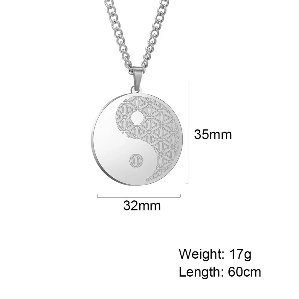 

My Shape Flower of Life Necklace Stainless Steel Chain Round Chinese Tai Chi Pendant Statement Men Necklace Vintage Jewelry Gift
