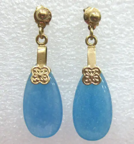 Прекрасные женские серьги из натурального нефрита с синей каплей 18KGP | Украшения