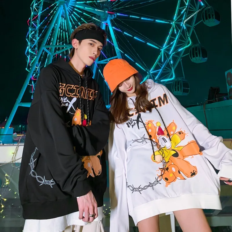 

Hip Hop Streetwear Hoodies Men Cartoon Print Oversized Hoodie Sweatshirts Men Couples Tops Fashion Casual Loose Hooded Pullover