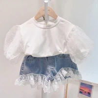 kids clothing girls suits 2022 t shirts white for childrens clothing set kids clothes toddler bubble sleeves tops jeans shorts