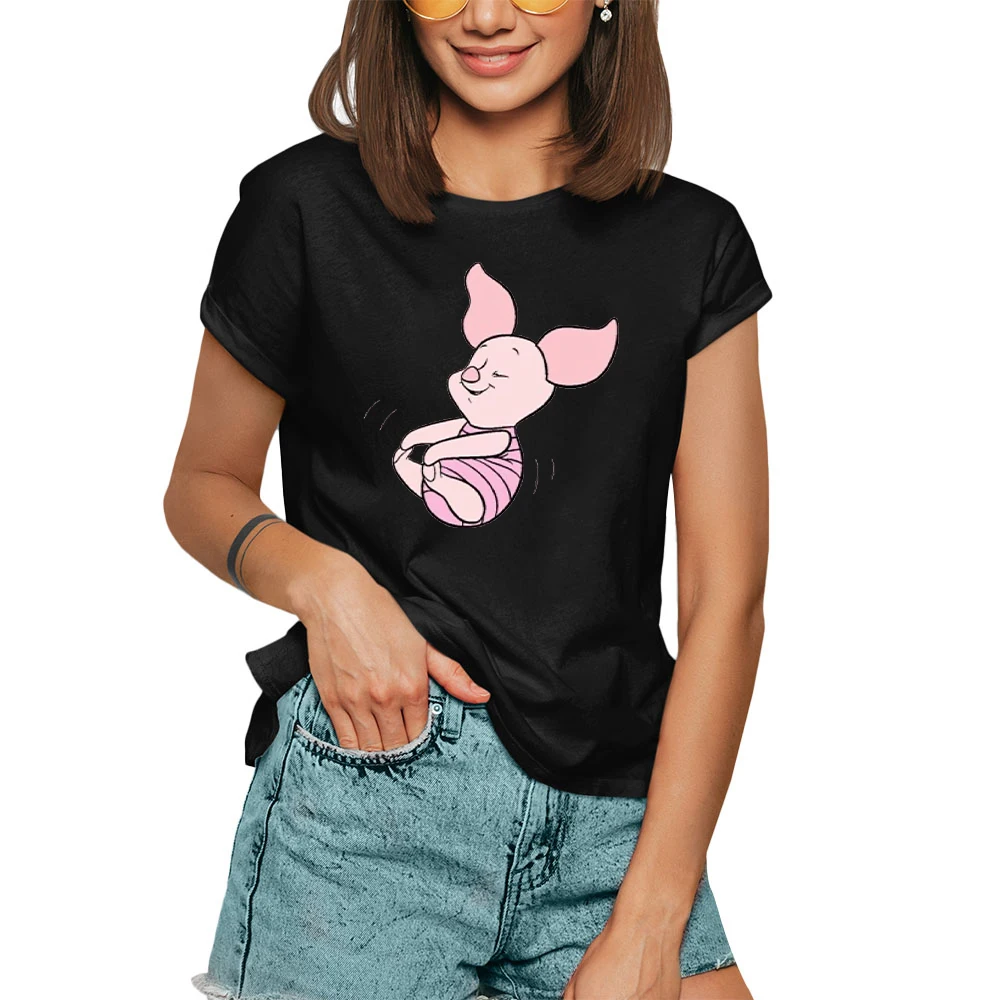 

Футболка женская с коротким рукавом, Винни-Пух, свинка, милая рубашка, одежда в стиле Харадзюку, черный цвет, на лето
