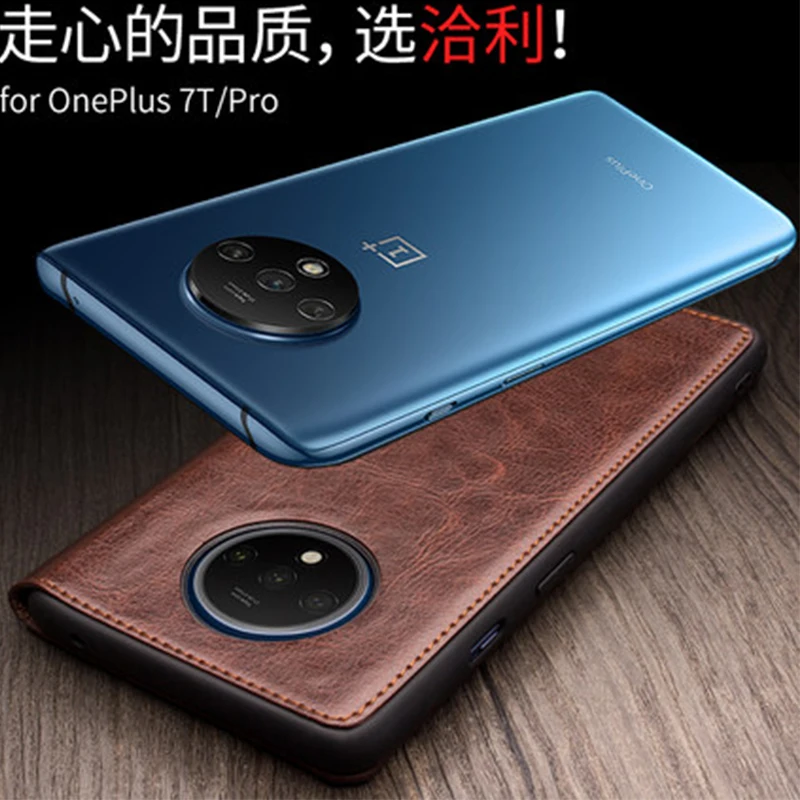 QIALINO New Business Flip Case for Oneplus 7T Pro Genuine Cow Leather Phone Skin Shell 7TPro Slim Protective Bag | Мобильные