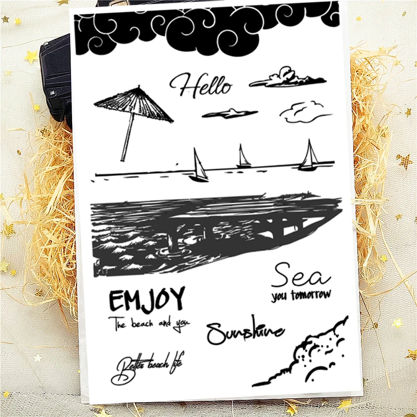 11x16 см пляж на каникулы прозрачный печать прозрачные наклейки силиконовый валик