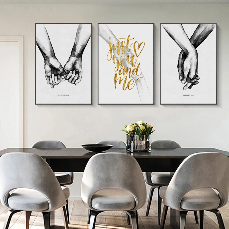 

Black White Romantic Hand In Hand Canvas Painting Love Quotes Wall Art Poster Print Fashion Picture Couples Lovers Room Decor