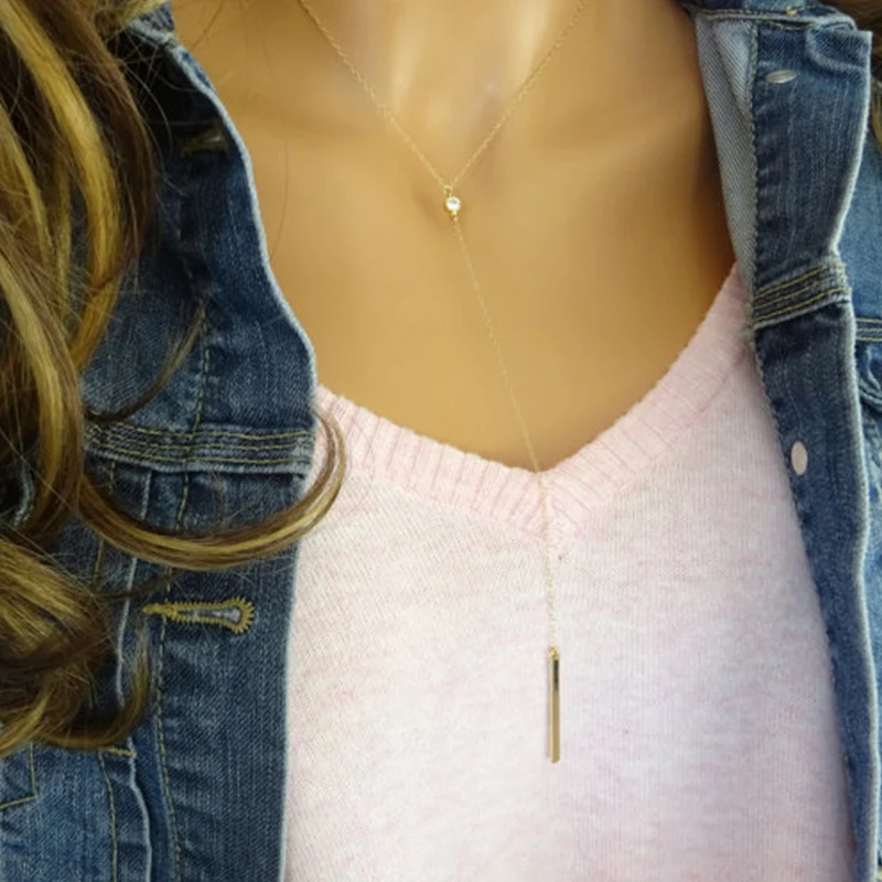 Золотое ожерелье Y длинное в форме капли для женщин сексуальное