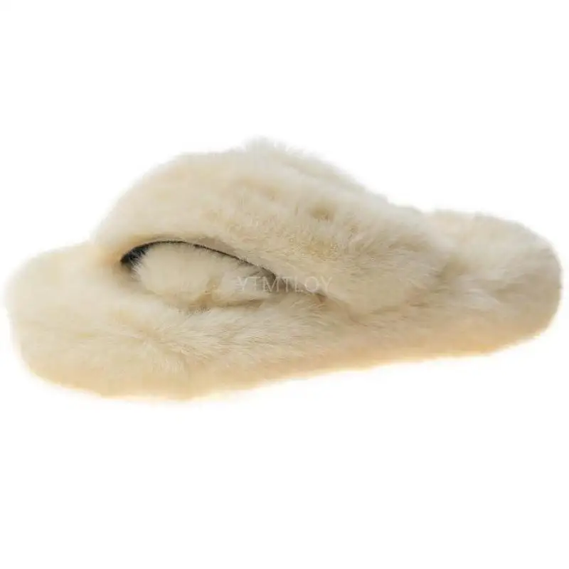 

Fluffy Fur Slippers Female Fur Flip-flops Flat-bottomed Fur Slippers Outdoor Sandals Women's Shoes Casual Women's Shoes 2021
