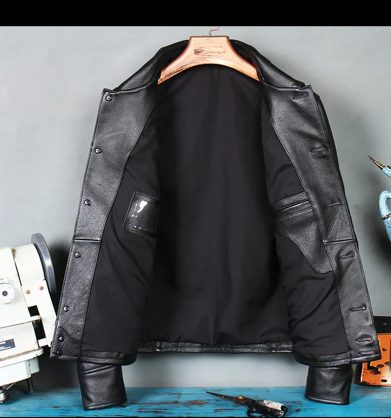 Куртка мужская из натуральной кожи черный приталенный жакет воловьей подарок