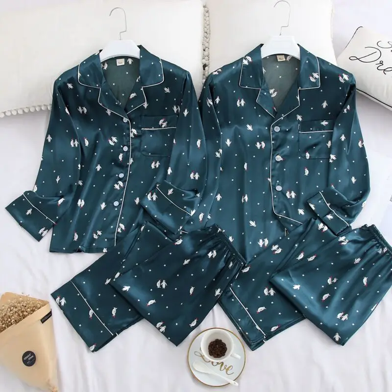 XXXL пара пижам для мужчин и женщин сексуальные атласные шелковые пижамные штаны с