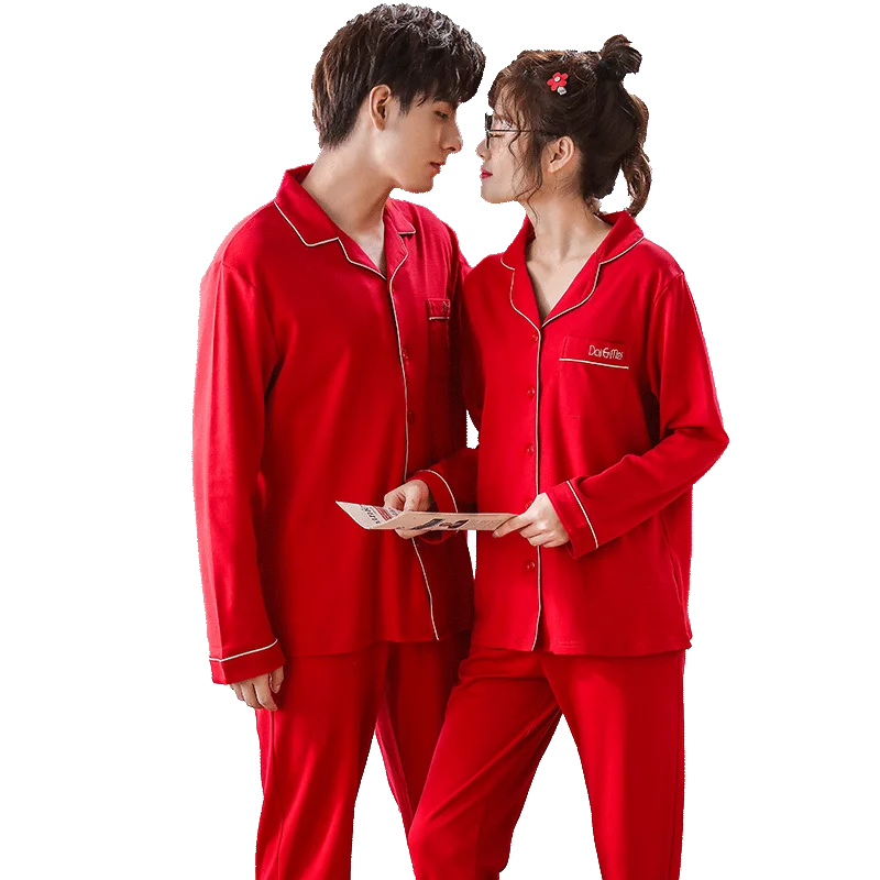 

Autumn Pajamas Couples 100% Cotton Sleepwear Soft Pyjama Sets Women Pajama Set Long Sleeve Men Lounge Pijamas