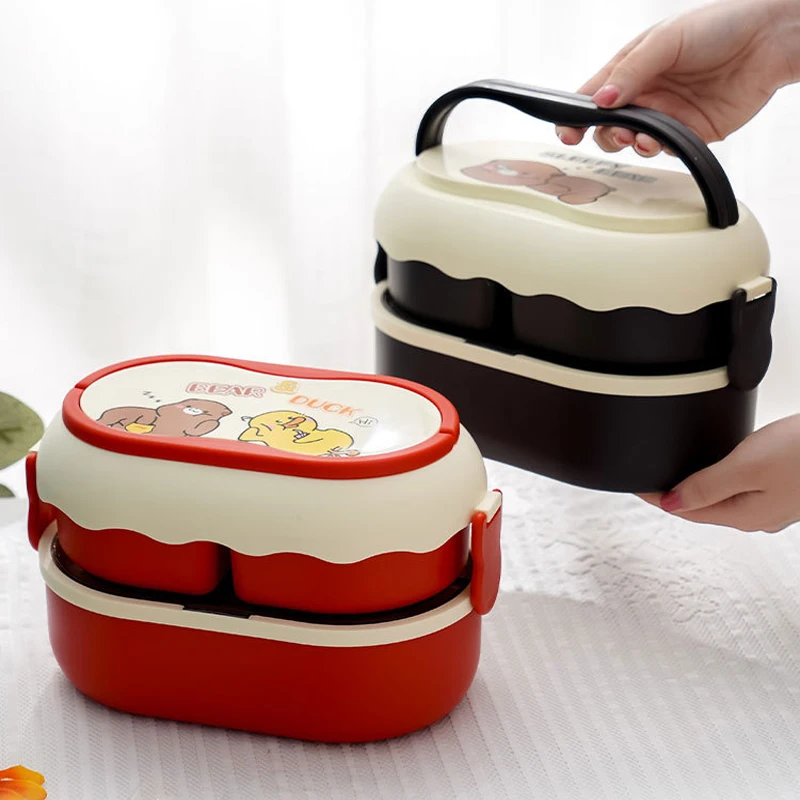 Картонная ланч-бокс для детей в школу, пластиковый контейнер для еды с подогревом в микроволновой печи, офисная обеденная коробка с приборами.
