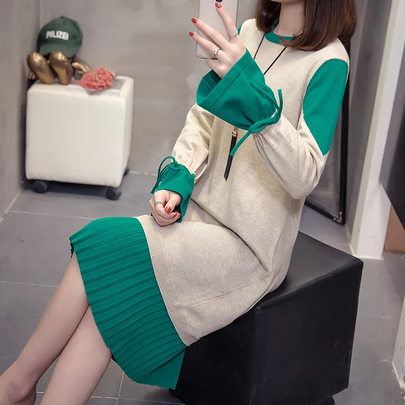 

4XL Plus Size Women Knitted Pleated Dress Winter 2021 Fashion Long Sleeve Loose Casual Ladies Elegant Sweater Warm Dresses