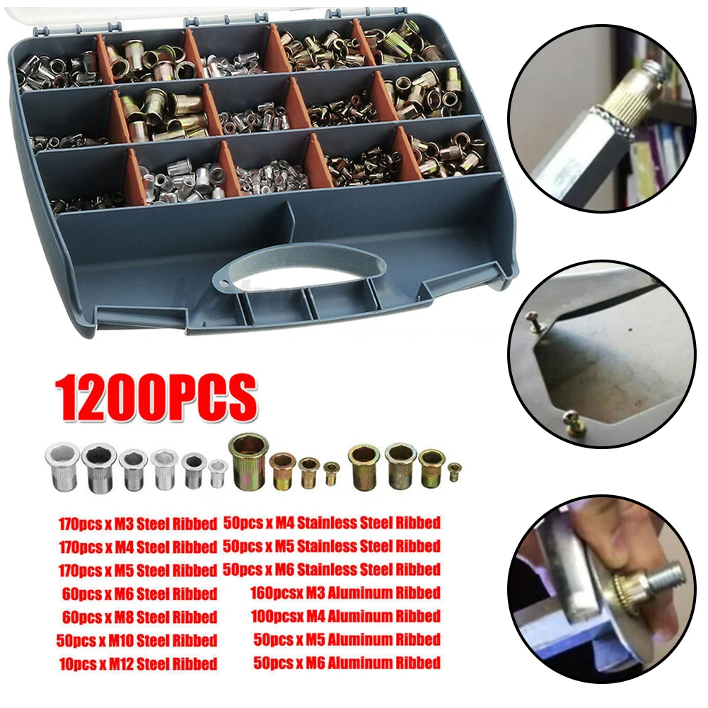

1200pcs M3 M4 M5 M6 M8 M10 M12 Stainless Steel Nutsert Rivet Tool Rivet Nut Mandrels Steel Ribbed High Quality Rivet Tool Parts