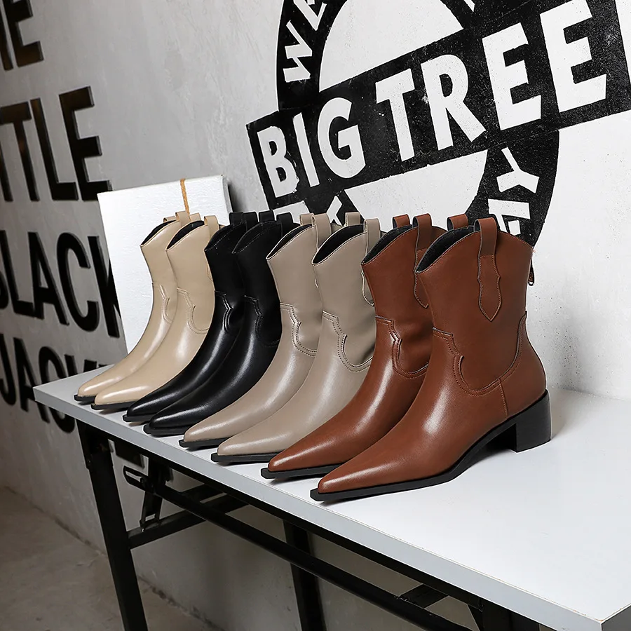 

Leather Shoes New Pointed Toe Women Boots Autumn Shoes Women Ankle Boots Fashion Sexy Slim Short Boots Winter Shoe