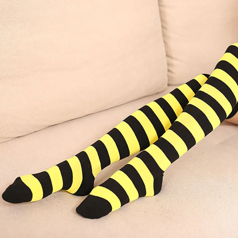 

For Women Polyester Cotton Striped Thigh High Stockings Japanese Style Sexy Elastic Knee Socks 1Pair Long Socks