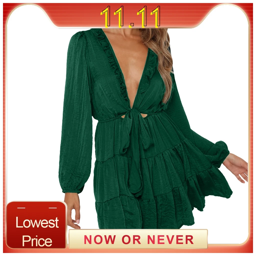 2019 однотонное облегающее платье с v образным вырезом и оборками сексуальное мини