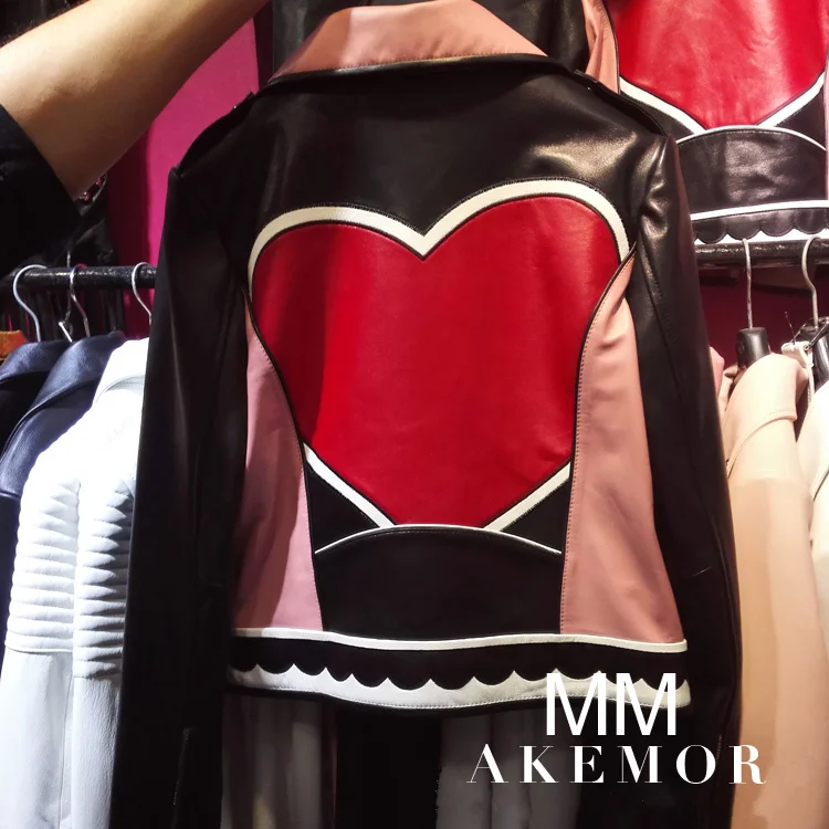 Уличные кожаные куртки с принтом Love circle женские тонкие на молнии вышивкой F50 |