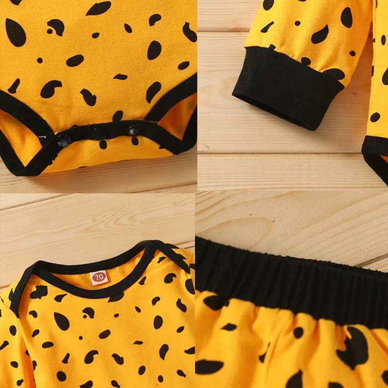 

3Pcs Baby Boy Girl Clothes Sets Infant Cotton Long Sleeve Print Romper+Trousers+Hats Outfits