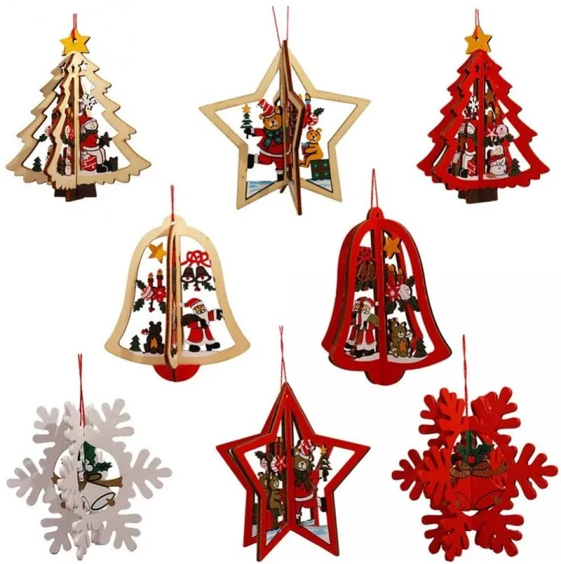 

5 шт. 3D Рождественское украшение деревянные подвесные кулоны звезда Рождественская елка колокольчик Снежинка украшение для дома для вечерн...