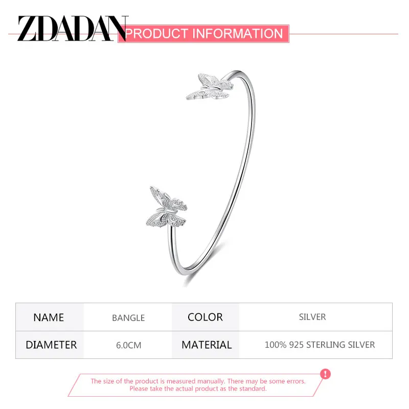 ZDADAN 925 Sterling Silver Butterfly Shape Open Cuff Bracelet&Bangles For Women Fashion Jewelry Wedding Gifts images - 6