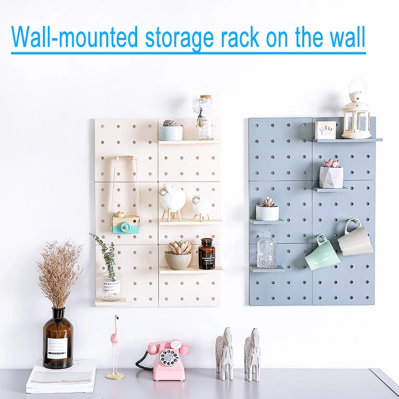 

Adhesive Storage Rack with Holes 22*22cm Punch-free Wall-mounted Organizer Assemblable Display Board for Home Office J99