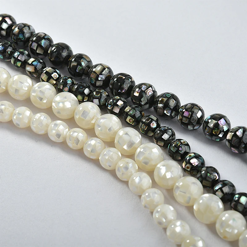 

Natural sea shell stitching black and white shell ball straight hole bead diy jewelry beaded jewelry material