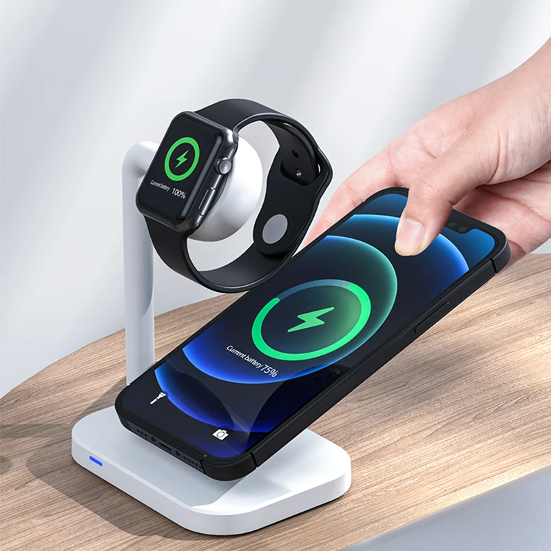 

15W Fast Charging Wireless Charger Pad For iPhone 12 13 Mini Pro Mobile Phone 2 in 1 Magnetic Desktop Charger Holder For Watch 6