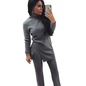 Женский трикотажный Костюм-двойка TAOVK, свитер с высоким воротником и брюки с эластичным поясом, Осень-зима