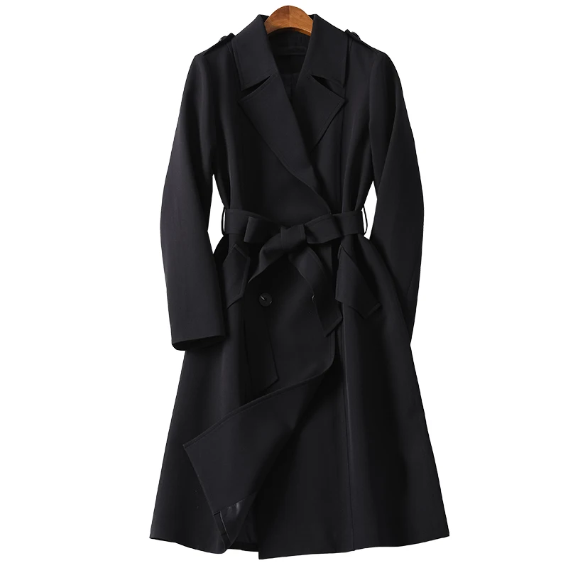 

Spring New Black Trench Coat For Womens Long Slim Windbreakers Female Autumn Double breasted Overcoat Woman Fashion Long Outwear