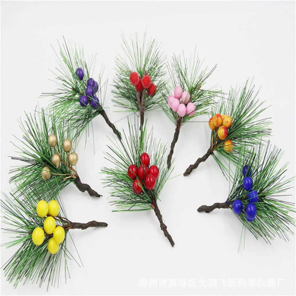 

Christmas Vine Circle Wreath Decoration Material Simulation PVC Pine Needles Hand-made DIY Mini Needles Pine Red Berry Accessory