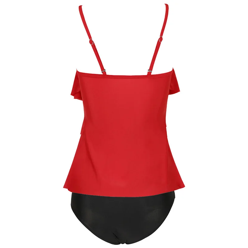 

INGAGA 2021 Two Piece Swimsuits Solid Swimwear Women Three-layer Ruffle Bathing Suit Women Strap Beach Wear Vintage Ladies