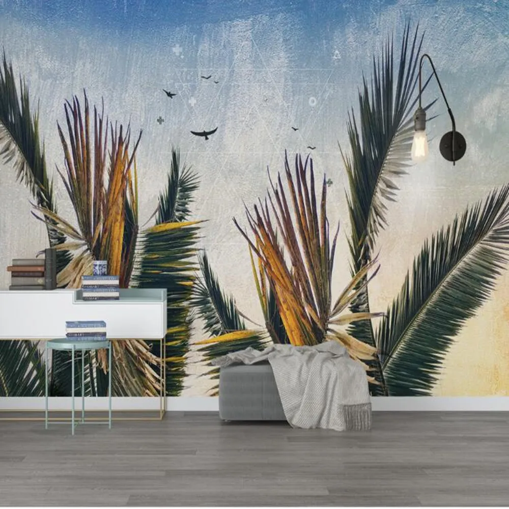 

Большие фотообои ручной росписи milofi в скандинавском стиле с тропическими растениями