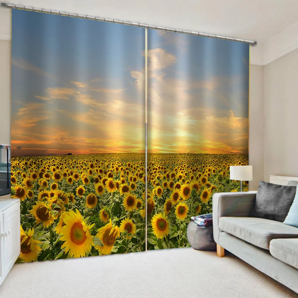 

Beautiful Photo Fashion Customized 3D Curtains gold sunflower curtains Decoration curtains
