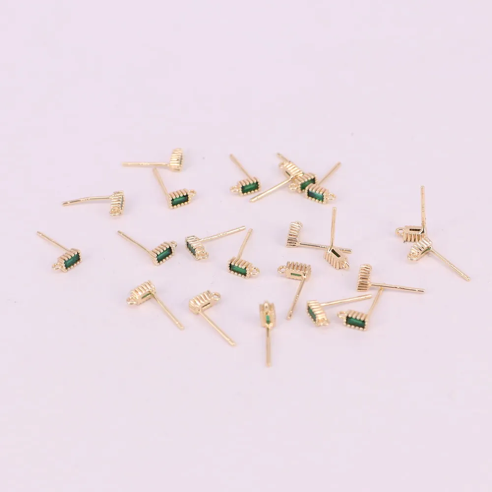 

brass simple stud fittings with green cz silver pin allergy free high quality gold plated DIY jewelry accessory