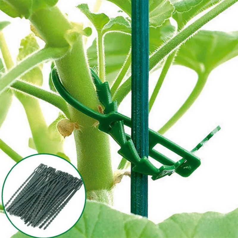 

50PCS/Lot Reusable Garden Cable Ties Plant Support Clips Shrubs Fastener Tree Locking Clamps Adjustable Plastic Cable Ties Tools