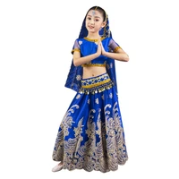 sari indian clothing bollywood indian childrens belly dance costume set girls top belt veil skirt 4pcs embroidered performance
