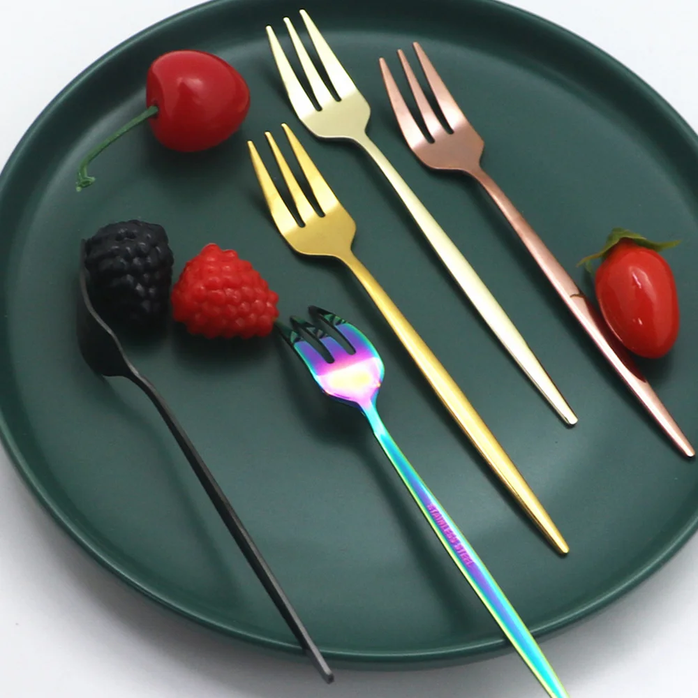 1 шт. черного и золотого цвета вилки Чай торт Вилка для закуски Посуда Столовые